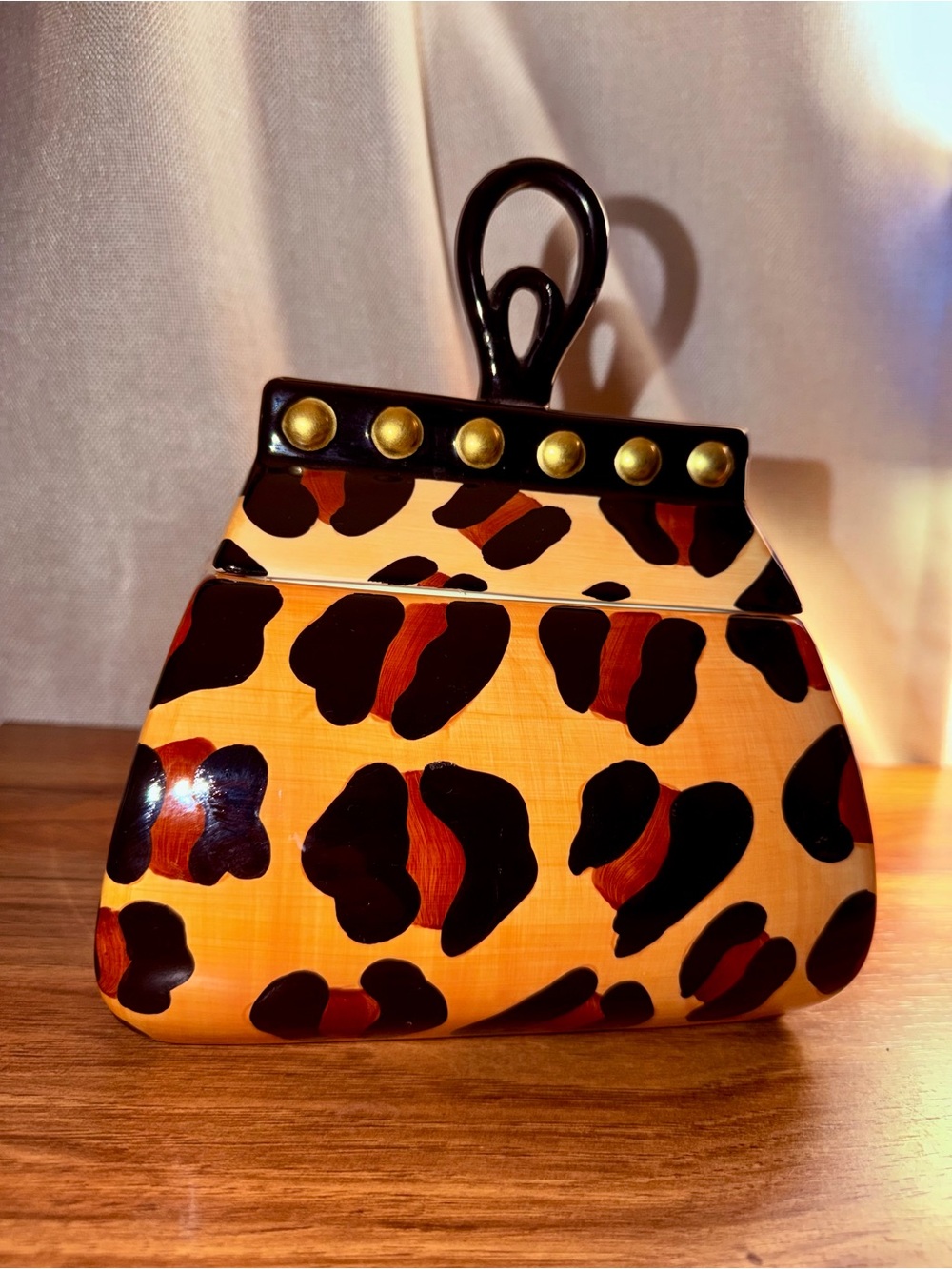 Source Unknown Leopard-Print Ceramic Accent Box in Brown and Black